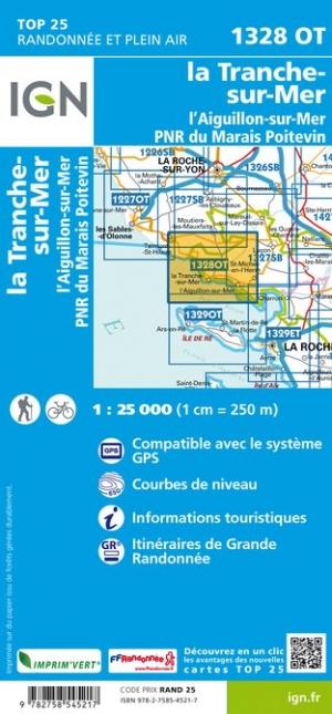Carte TOP 25 n° 1328 OT - La Tranche-sur-Mer, l'Aiguillon-sur-Mer, PNR du Marais Poitevin | IGN carte pliée IGN 