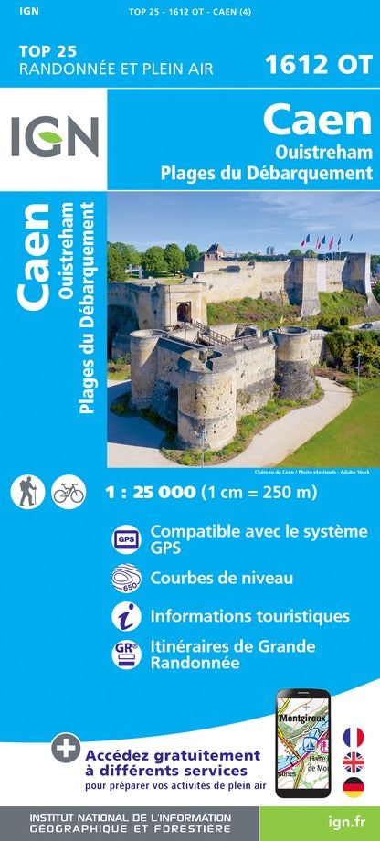 Carte TOP 25 n° 1612 OT - Caen, Ouistreham, Plages du Débarquement | IGN carte pliée IGN 