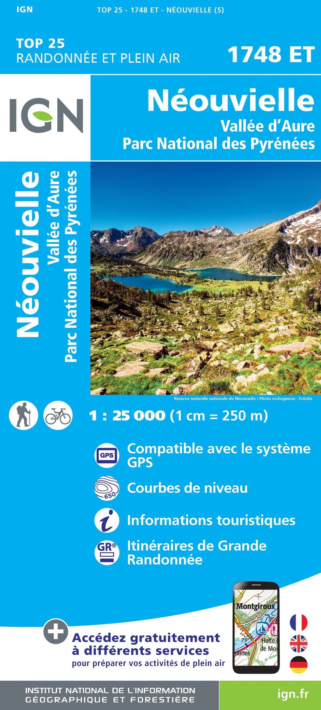 Carte TOP 25 n° 1748 ET - Néouvielle & Vallée d'Aure (Pyrénées) | IGN carte pliée IGN 