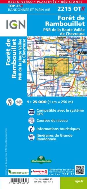 Carte TOP 25 n° 2215 OTR (Résistante) - Forêt de Rambouillet (PNR de la Haute Vallée de Chevreuse) | IGN carte pliée IGN 