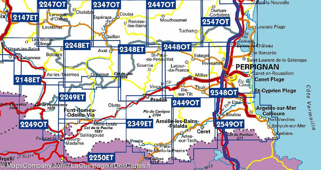 Carte TOP 25 n° 2250 ETR (résistante) - Bourg Madame, Mont Louis &amp; Col de la Perche (Pyrénées) | IGN - La Compagnie des Cartes