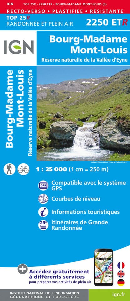 Carte TOP 25 n° 2250 ETR (résistante) - Bourg Madame, Mont Louis & Col de la Perche (Pyrénées) | IGN carte pliée IGN 