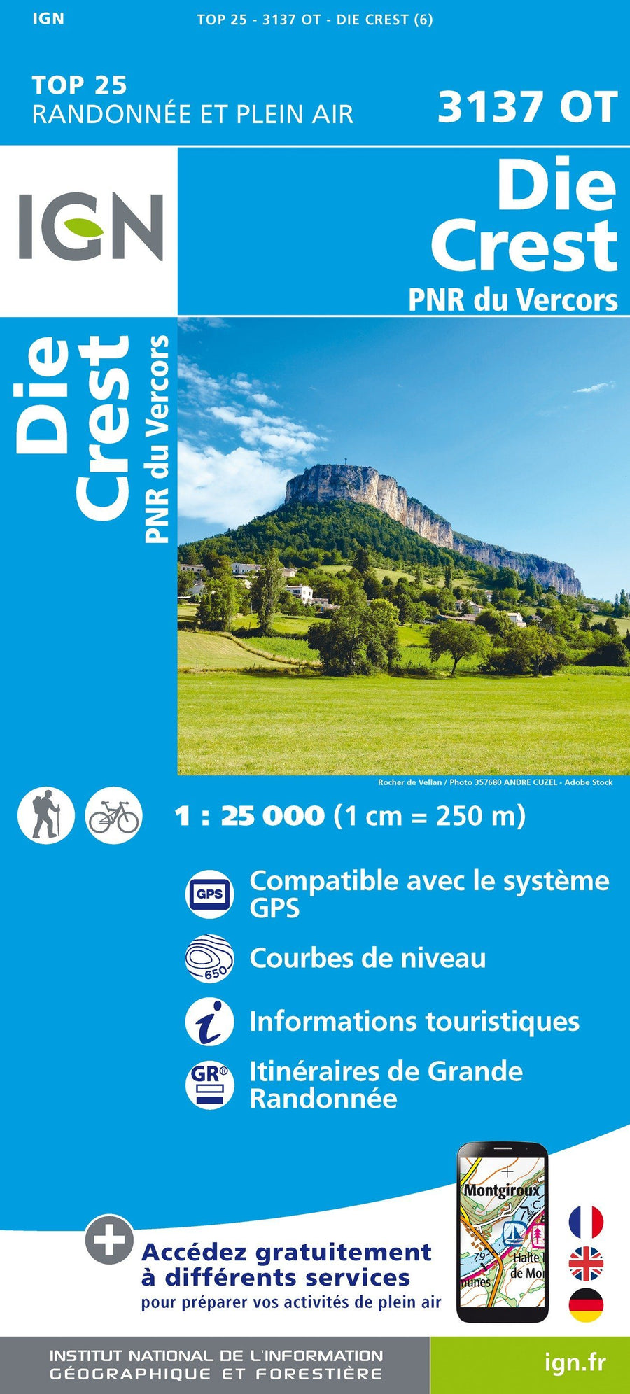 Carte TOP 25 n° 3137 OT - Die, Crest & PNR du Vercors (Alpes) | IGN carte pliée IGN 