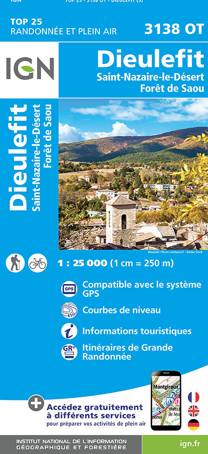 Carte TOP 25 n° 3138 OT - Dieulefit, Saint-Nazaire-le-Désert & forêt de Saou (Drôme) | IGN carte pliée IGN 