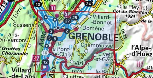 Carte TOP 25 n° 3335 OTR (résistante) - Grenoble, Chamrousse, Belledonne | IGN carte pliée IGN 