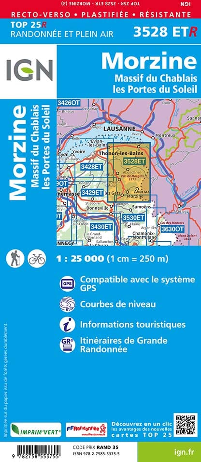 Carte TOP 25 n° 3528 ETR (résistante) - Morzine & Massif du Chablais (Alpes) | IGN carte pliée IGN 