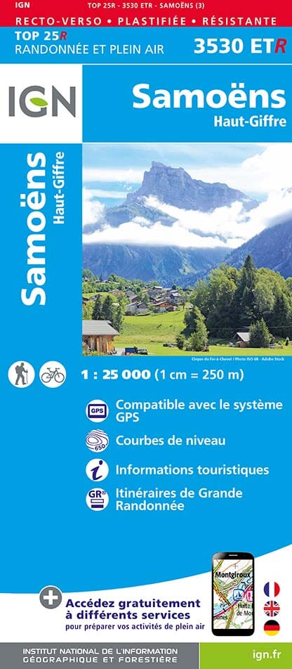 Carte TOP 25 n° 3530 ETR (résistante) - Samoëns & Haut Giffre (Alpes) | IGN carte pliée IGN 