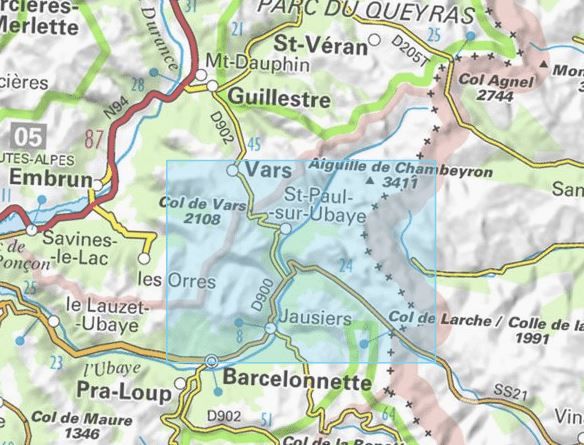 Carte TOP 25 n° 3538 ET - Aiguille de Chambeyron, Cols de Larche et de Vars | IGN carte pliée IGN 
