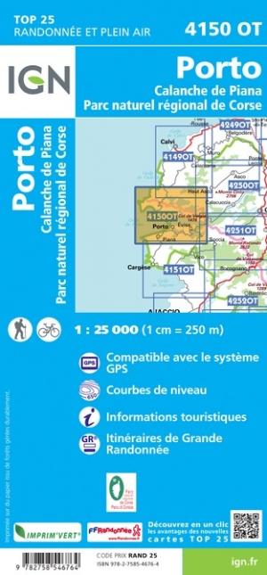 Carte TOP 25 n° 4150 OT - Porto, Calanche de Piana (PNR de Corse) | IGN carte pliée IGN 