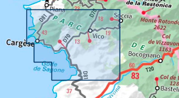 Carte TOP 25 n° 4151 OT - Vico, Cargese, Golfe de Sagone (PNR de Corse) | IGN carte pliée IGN 