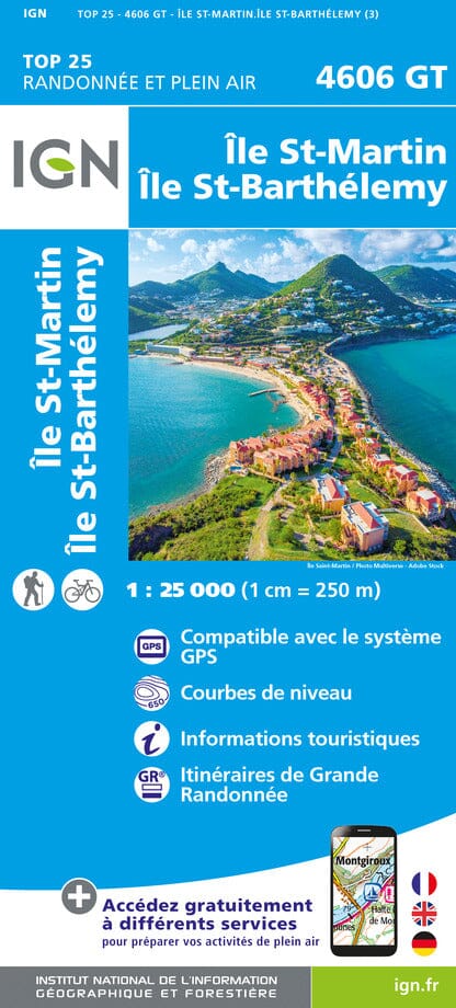 Carte TOP 25 n° 4606 GT - Iles de Saint-Martin & Saint-Barthélemy | IGN carte pliée IGN 