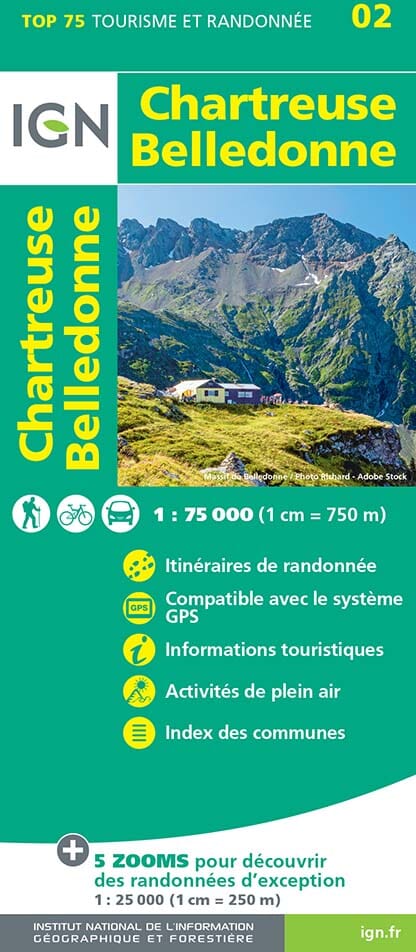 Carte TOP 75 n° 2 - Massif de la Chartreuse et du Belledonne | IGN carte pliée IGN 2023 