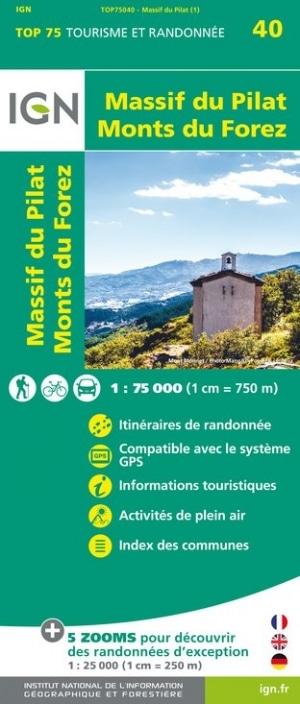 Carte TOP 75 n° 40 - Massif du Pilat & Monts du Forez | IGN carte pliée IGN 