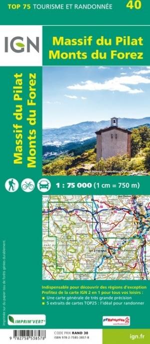 Carte TOP 75 n° 40 - Massif du Pilat & Monts du Forez | IGN carte pliée IGN 