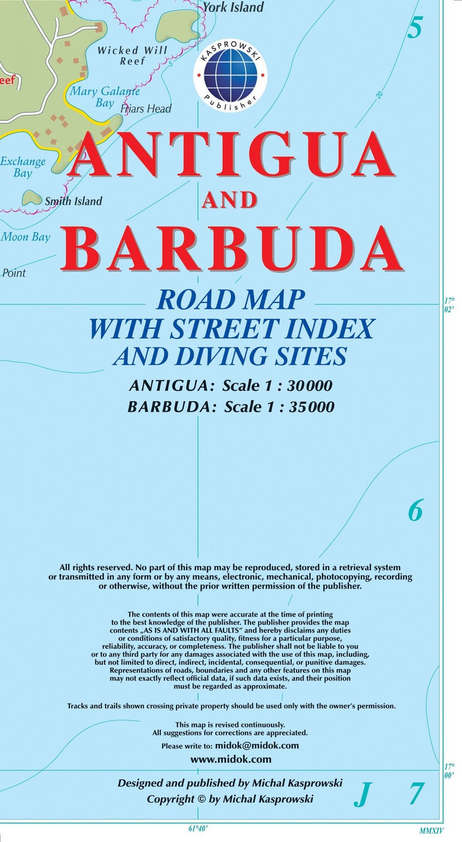Carte topographique - Antigua, Barbuda | Kasprowski carte pliée Kasprowski 