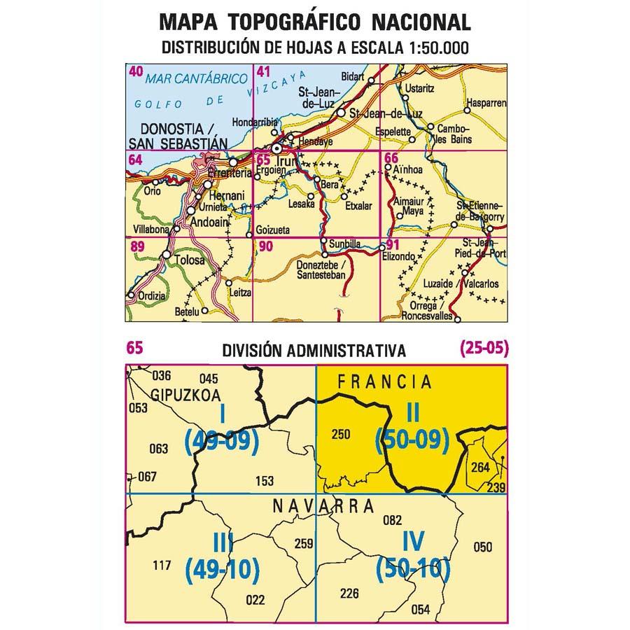 Carte topographique de l'Espagne n° 65.2 - Bera | CNIG - 1/25 000 carte pliée CNIG 