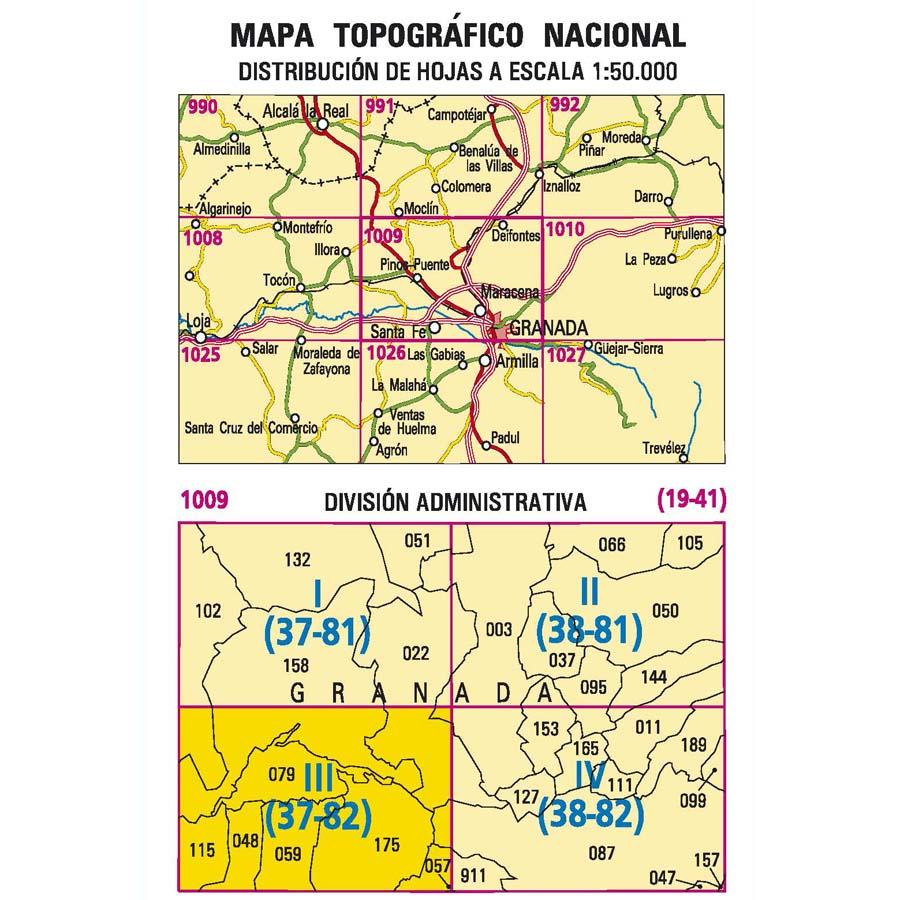 Carte topographique de l'Espagne - Santa Fé, n° 1009.3 | CNIG - 1/25 000 carte pliée CNIG 