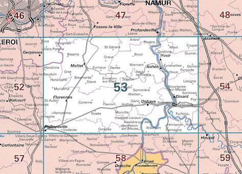 Carte topographique n° 53 - Dinant (Belgique) | NGI - 1/50 000 carte pliée IGN Belgique 