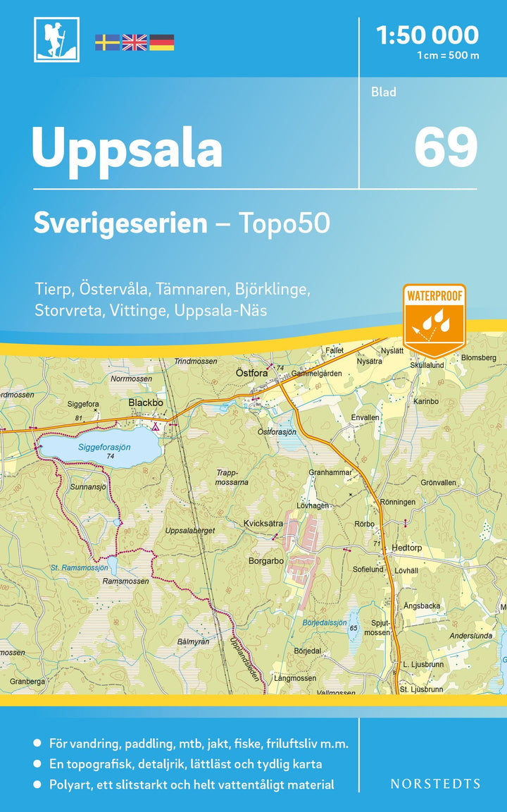 Carte topographique n° 69 - Uppsala (Suède) | Norstedts - Sverigeserien carte pliée Norstedts 