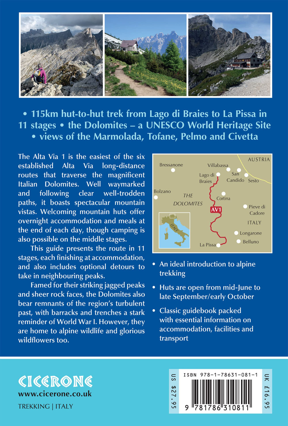 Guide de randonnées (en anglais) - Trekking in the dolomites - Alta via 1 | Cicerone guide de randonnée Cicerone 