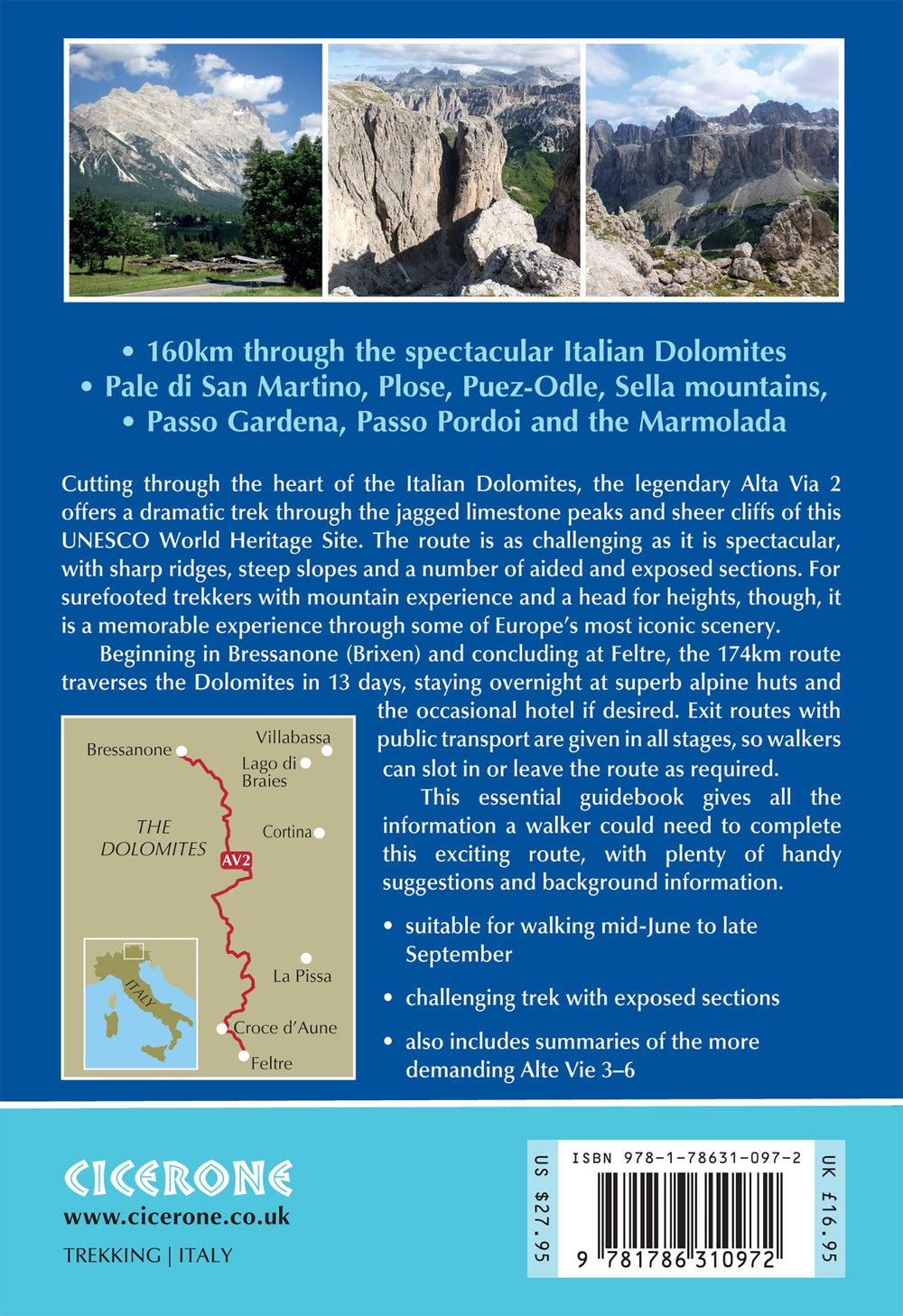 Guide de randonnées (en anglais) - Trekking in the dolomites - Alta via 2 | Cicerone guide de randonnée Cicerone 