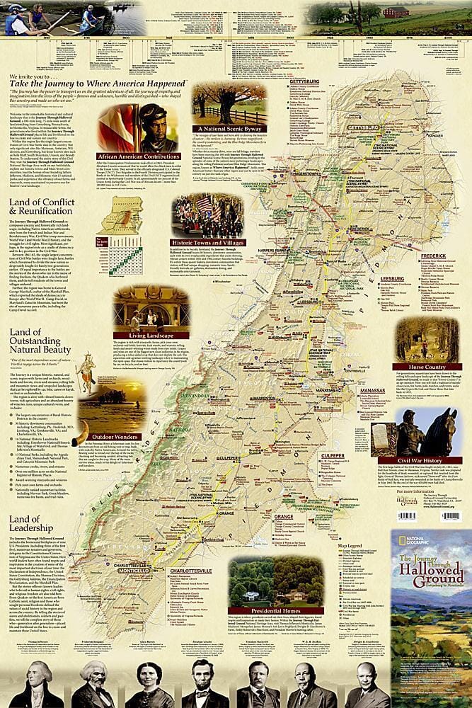 Journey Through Hallowed Ground: 2 Sided Wall Map (24 X 36 Inches) (Folded) | National Geographic Wall Map 