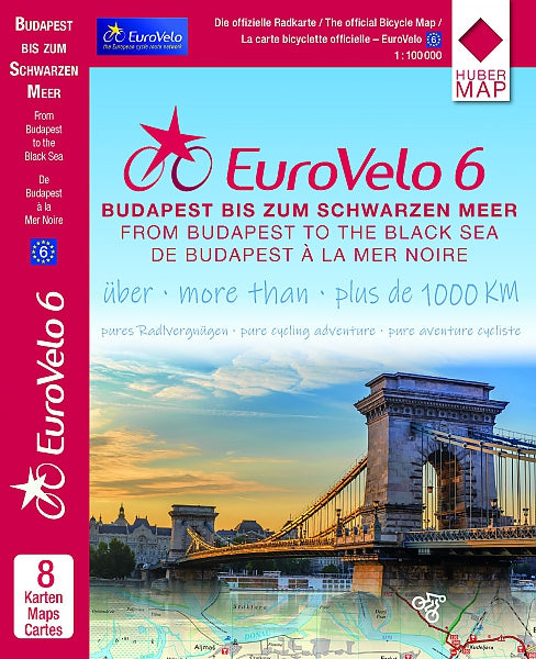 Lot de 8 cartes cyclistes - Eurovelo 6, Partie 3 : Danube, de Budapest à la Mer Noire | Huber carte pliée Huber 