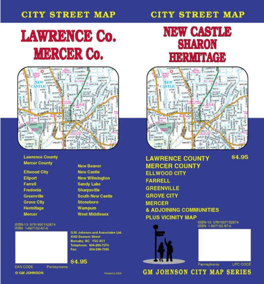 New Castle - Sharon - Hermitage - Lawrence and Mercer County - Pennsylvania | GM Johnson Road Map 