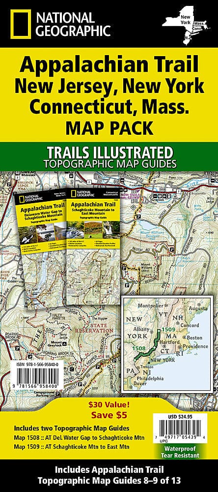 The Appalachian Trail (AT) Map Pack Bundle of New Jersey, New York, Connecticut, Massachusetts | National Geographic carte pliée 