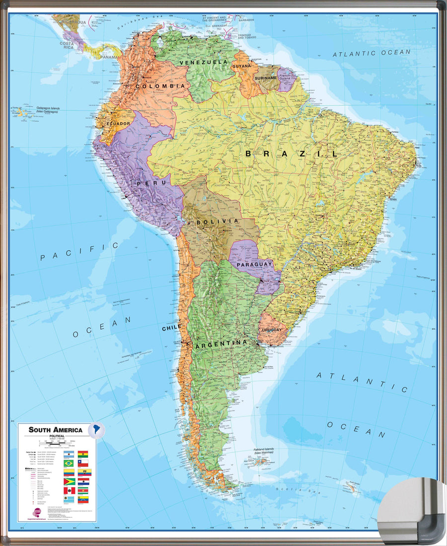 Panneau magnétique (en anglais) - Amérique du Sud politique - 120 x 100 cm | Maps International panneau magnétique Maps International 