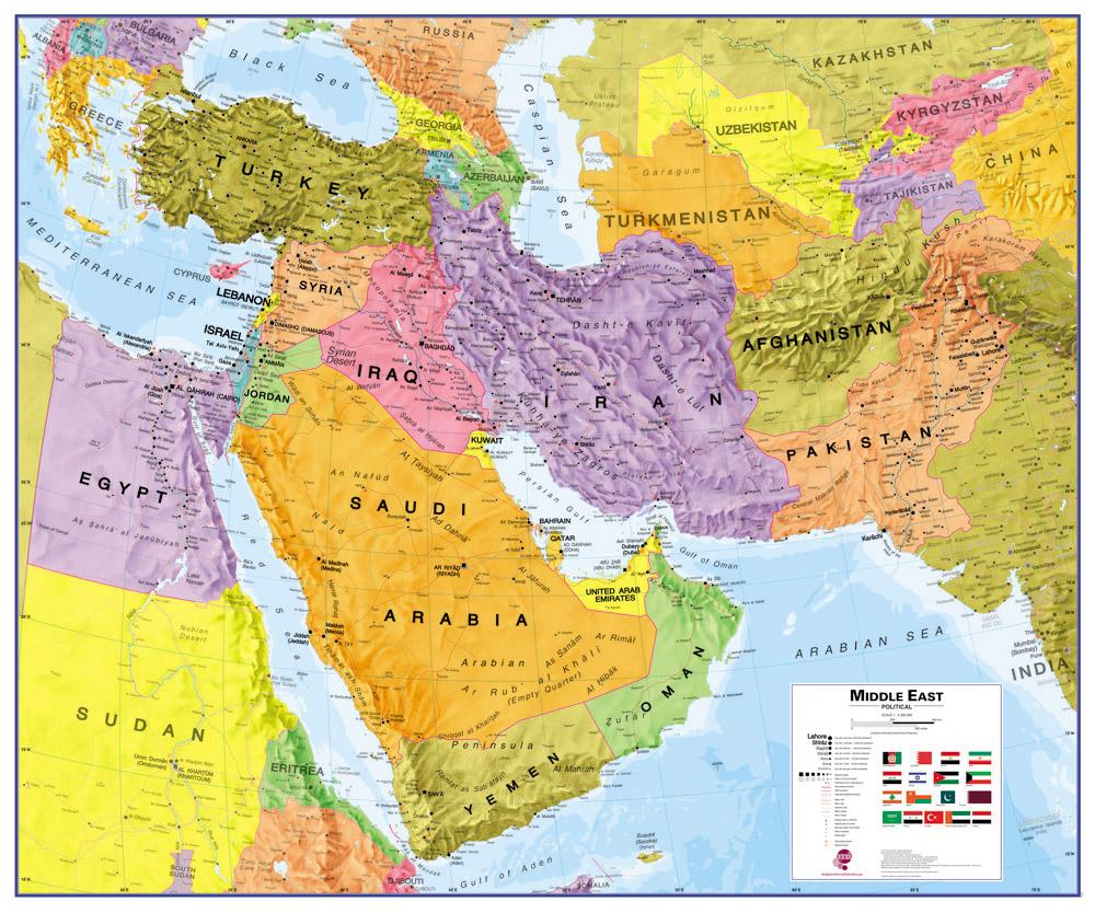 Panneau magnétique (en anglais) - Moyen Orient politique - 120 x 100 cm | Maps International panneau magnétique Maps International 