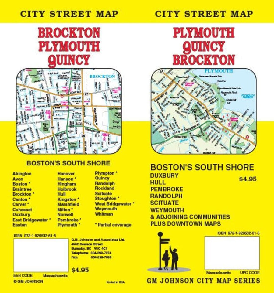 Plymouth : Quincy : Brockton : city street map = Brockton : Plymouth : Quincy : city street map | GM Johnson carte pliée 