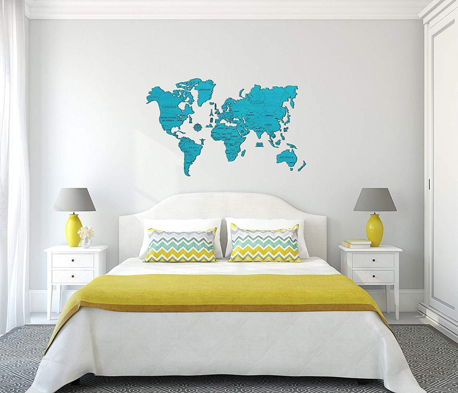 Puzzle en bois - Carte du monde, à monter soi-même - couleur bleue | Wooden City carte murale grand tube Wooden City XXL (200 x 120 cm) 