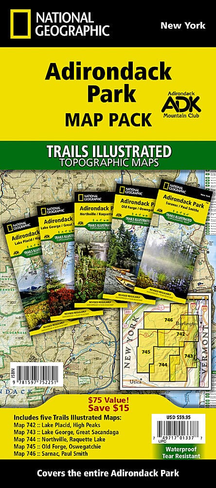 Trails Maps of Adirondack Park (New York State), # 742, 743, 744, 745, 746 (Pack Bundle) | National Geographic carte pliée National Geographic 